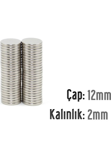 Neodyum Mıknatıs Silindir Çap 12MM , Kalınlık 2mm ( 10 Adet)