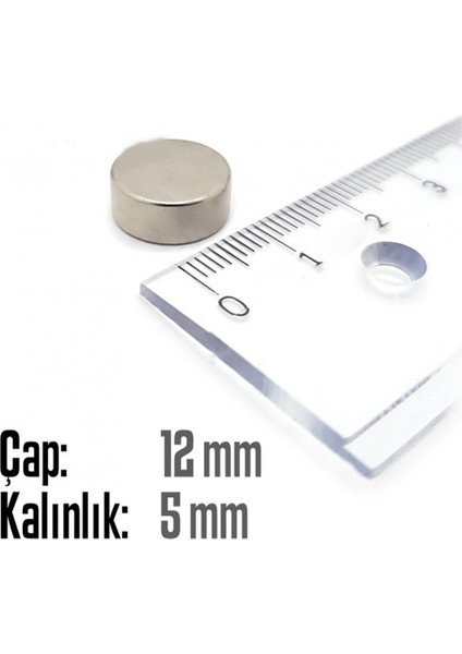 Neodyum Mıknatıs Silindir Çap 12MM , Kalınlık 5mm ( 5 Adet) fiyatları