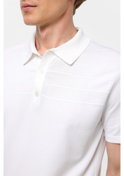Beyaz Regular Düz Polo Yaka Triko Tşört