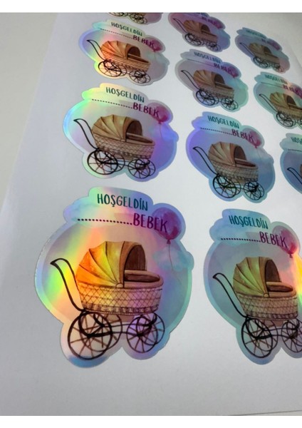 Hoşgeldin Bebek Hologram Sticker (12 Adet - 5 Cm) | Kişiselleştirilebilir Hediye Etiketi