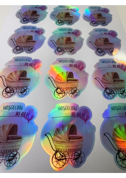 Hoşgeldin Bebek Hologram Sticker (12 Adet - 5 Cm) | Kişiselleştirilebilir Hediye Etiketi modelleri
