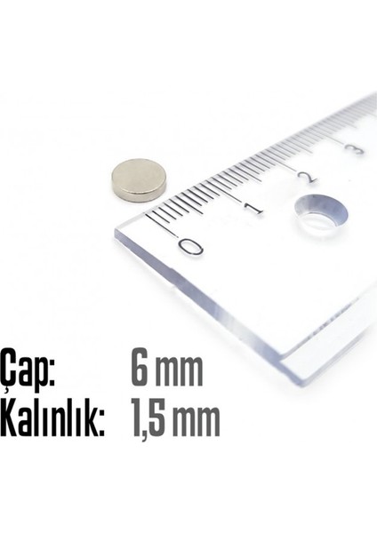 Neodyum Mıknatıs Silindir Çap 6mm , Kalınlık 1.5mm ( 10 Adet) fiyatları