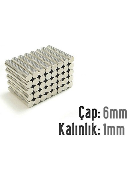 Neodyum Mıknatıs Silindir Çap 6mm , Kalınlık 1mm ( 10 Adet)