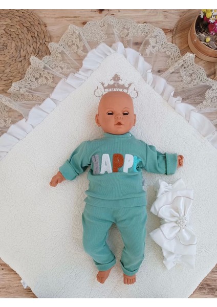 Yenidoğan Wool Yün Kumaş Taç Nakışlı Güpür Duvaklı Fiyonk Prizma Taş Unisex Kundak Bebek Battaniyesi Kahverengi