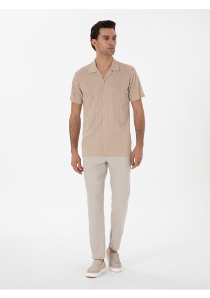 Erkek Bej Carrot Fit Keten Karışımlı Kanvas Pantolon 50306386-VR011 modelleri