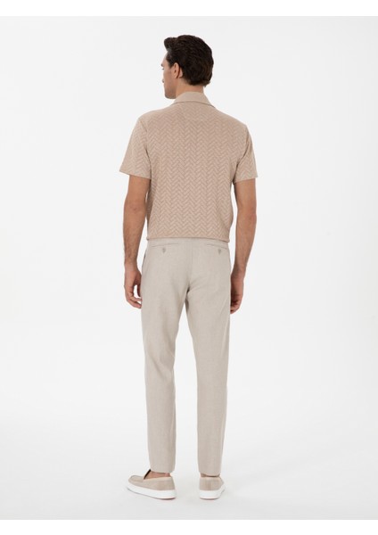Erkek Bej Carrot Fit Keten Karışımlı Kanvas Pantolon 50306386-VR011 fırsatları