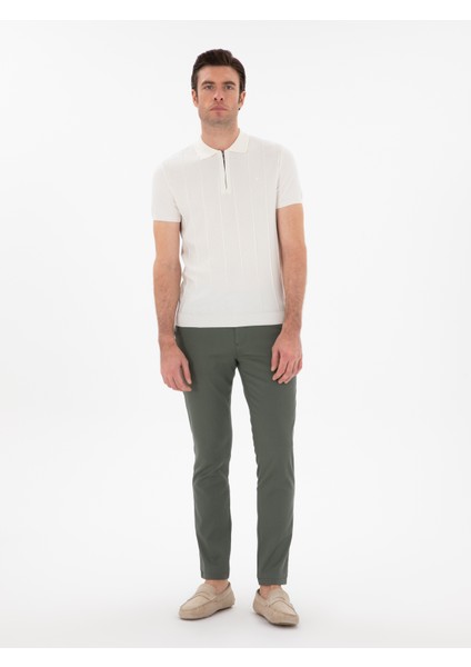 Erkek Yeşil Slim Fit Dokulu Pamuk Karışımlı Kanvas Pantolon 50300913-VR054