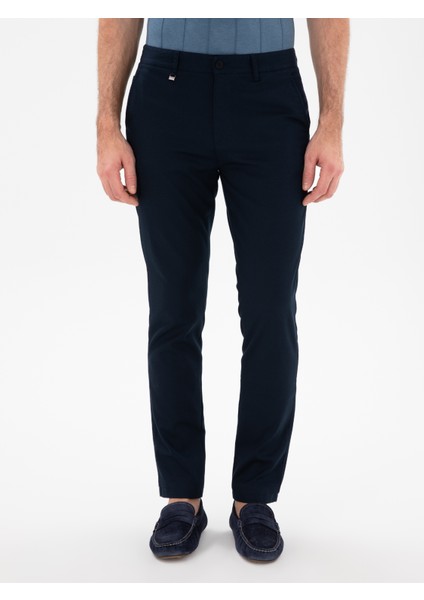 Erkek Lacivert Slim Fit Dokulu Pamuk Karışımlı Kanvas Pantolon 50300913-VR033 fiyatları
