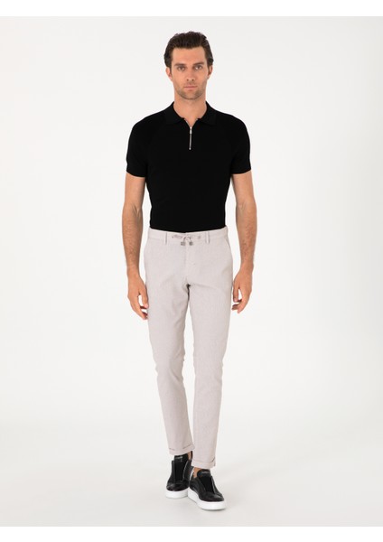 Erkek Bej Slim Fit Gofreli Beli Bağcıklı Spor Pantolon 50305618-VR011