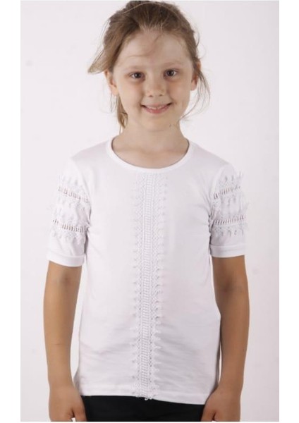 Kız Çocuk Güpür Detaylı Tişört