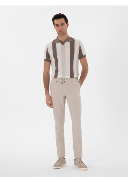 Erkek Bej Slim Fit Keten Karışımlı Beli Bağcıklı Kanvas Pantolon 50300944-VR011 modelleri