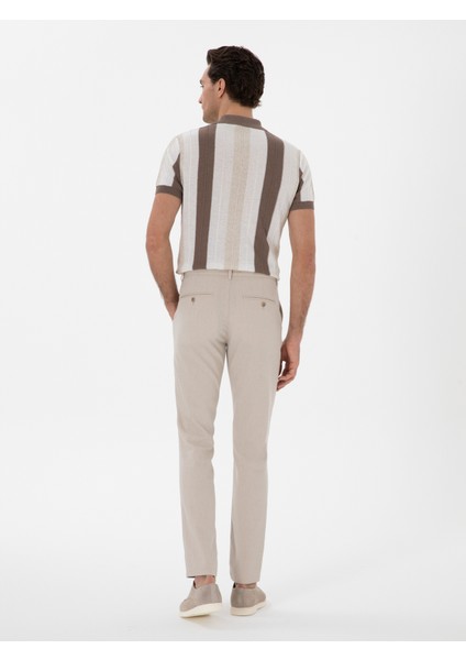 Erkek Bej Slim Fit Keten Karışımlı Beli Bağcıklı Kanvas Pantolon 50300944-VR011 fırsatları
