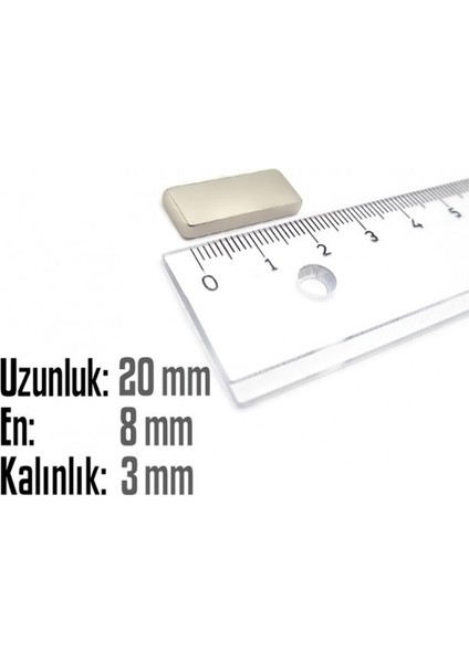 Neodyum Mıknatıs Köşeli 20X8MM , Kalınlık 3 mm ( 3 Adet)