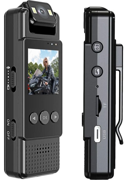 Mini Wifi Body Kamera 1.3 Inç LCD Ekran Full Hd 4K 180 Derece Dönebilir Kamera 1200MAH Batarya