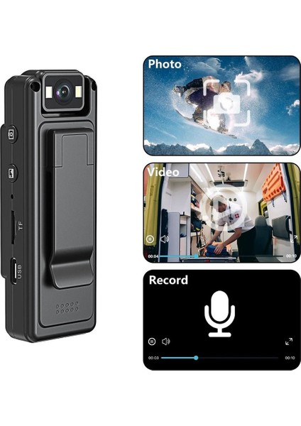 Mini Wifi Body Kamera 1.3 Inç LCD Ekran Full Hd 4K 180 Derece Dönebilir Kamera 1200MAH Batarya