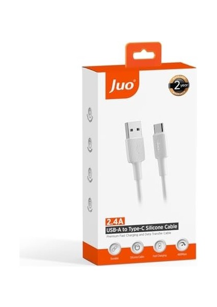 12W Usb-A To Type-C Silikon Hızlı Şarj ve Data Kablosu Beyaz 2 Metre