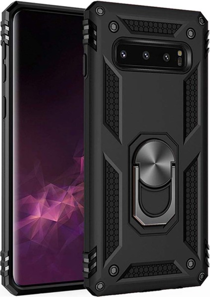 Samsung Galaxy S10 Için Kılıf Military Ring Holder Siyah [galaxy S10 ile Uyumlu Kılıf - Siyah]