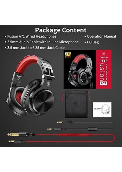 A71 Yüksek Çözünürlüklü Stüdyo Kayıt Kulaklıkları - Shareport ile Kablolu Kulak Üstü Kulaklıklar, Profesyonel Izleme ve Karıştırma Katlanabilir Stereo Sesli Kulaklıklar (Kırmızı) fiyatları