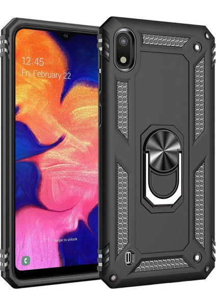Samsung Galaxy A10 Için Kılıf Military Ring Holder Siyah [galaxy A10 ile Uyumlu Kılıf - Siyah]