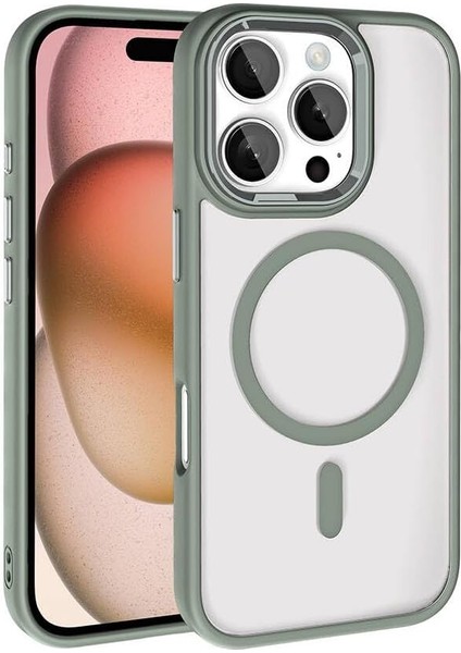 Apple Ile Uyumlu iPhone 16 Pro Kılıf Wireless Şarj Özellikli Zore Krom Magsafe Silikon Kapak Titanyum-Gri