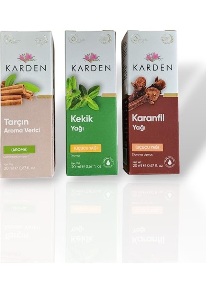Yaz Destek Seti Bitkisel Yağlar 3'lü (Tarçın Aroma Verici 20 Ml, Kekik Yağı 20 Ml, Karanfil Yağı 20ML)