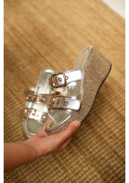 Paola Çift Tokalı Hasır Platform Terlik modelleri