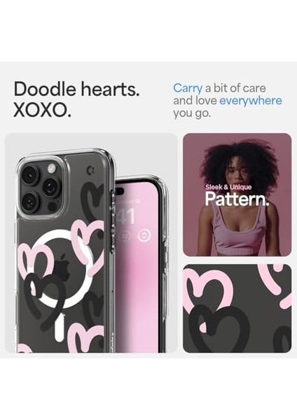iPhone 16 Pro Kılıf Ultra Hybrid Magfit Magsafe Özellikli Hearts Black Pink - ACS08275 fiyatları