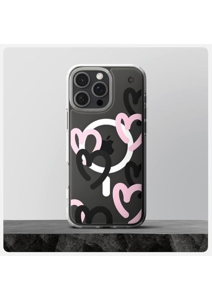 iPhone 16 Pro Kılıf Ultra Hybrid Magfit Magsafe Özellikli Hearts Black Pink - ACS08275 modelleri