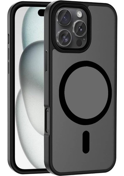 Apple Ile Uyumlu iPhone 16 Pro Max Kılıf Magsafe Şarj Özellikli Mat Arka Yüzey Zore Sio Kapak Siyah