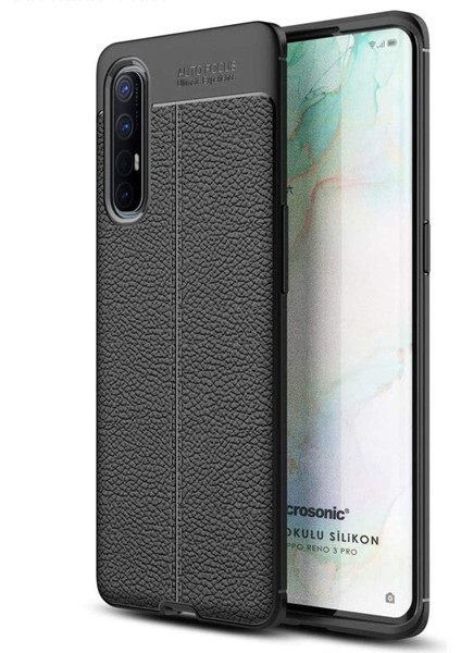Oppo Reno 3 Pro Için Kılıf Deri Dokulu Silikon Siyah [reno 3 Pro ile Uyumlu Kılıf - Siyah]