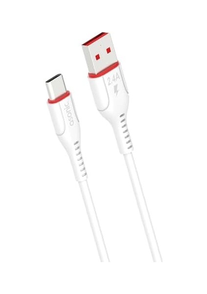 AS-X406 2A Type-C 1m Beyaz Data + 2.4A Hızlı Şarj Kablosu 1 Metre