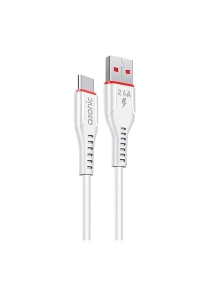 AS-X406 2A Type-C 1m Beyaz Data + 2.4A Hızlı Şarj Kablosu 1 Metre
