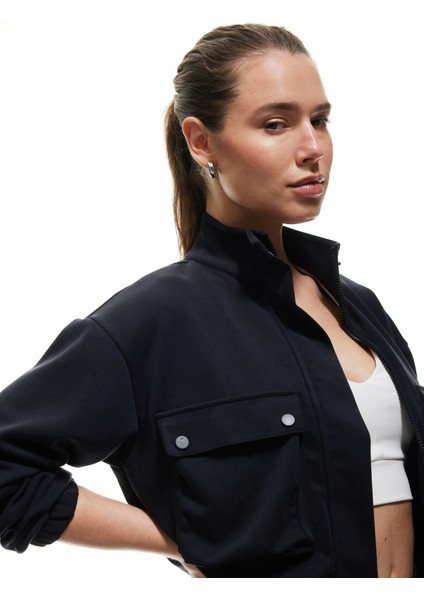 Bomber Ceket Crop Kalın Modal Kumaş Düğmeli Cep Detaylı fiyatları