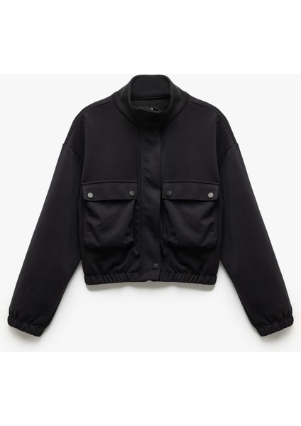 Bomber Ceket Crop Kalın Modal Kumaş Düğmeli Cep Detaylı modelleri