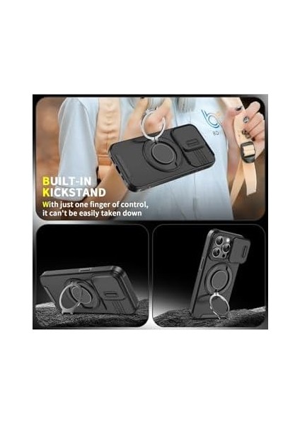 Trend Xiaomi Redmi Note 13 Pro Plus Için Magsafe ile Uyumlu Kılıf Kamera Korumalı Sürgülü 360 Derece Dönebilen Stand Darbelere Karşı Dayanıklı Renkli Tank Kapak