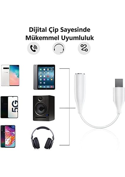 Type C To 3.5mm Kulaklık Adaptörü Samsung S22 S21 Için Type C To 3.5mm Dac Çipli Dijital Dönüştürücü Kulaklık Adaptörü Samsung Galaxy S22 S21 S20 S10 Apple iPad Pro Uyumlu Beyaz