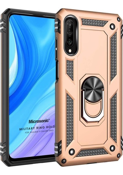 Huawei P Smart Pro Için Kılıf Military Ring Holder Gold [p Smart Pro ile Uyumlu Kılıf - Gold]