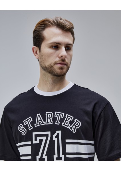 Camden Siyah Bisiklet Yaka Baskılı Oversize Erkek Tshirt