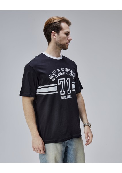 Camden Siyah Bisiklet Yaka Baskılı Oversize Erkek Tshirt
