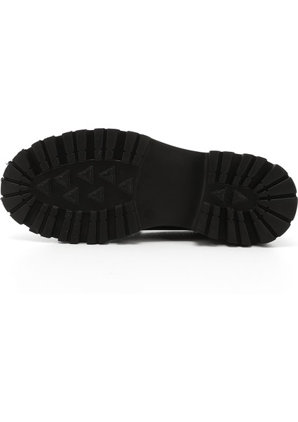 Kadın Siyah Kalın Topuklu Tokalı Hakiki Deri Loafer Ayakkabı