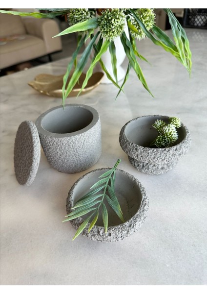 Taş Dokulu Gri Beton Modern Dekoratif 3 Lü Set Obje Biblo fiyatları