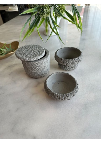 Taş Dokulu Gri Beton Modern Dekoratif 3 Lü Set Obje Biblo modelleri