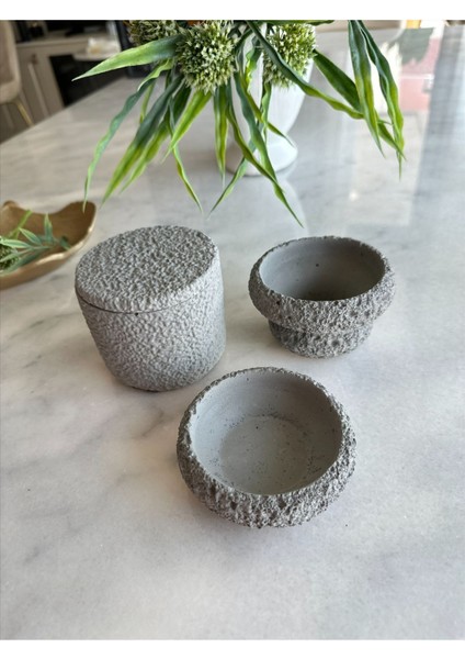 Taş Dokulu Gri Beton Modern Dekoratif 3 Lü Set Obje Biblo fırsatları