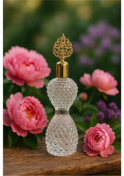 Şık Tasarım Cam Kolonya Şişesi-Gold Renk KAPAKLI-200ML-25 cm