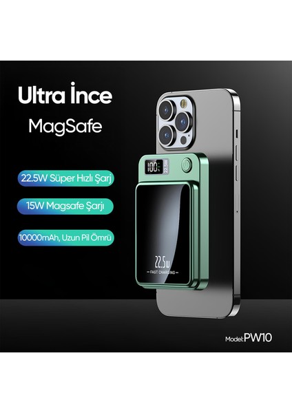 Force PW10 10000mAh 22.5W MagSafe Powerbank - Kablosuz Mini Şarj Cihazı - 1 USB 1 PD Port - Dijital Ekran - Taşınabilir Şarj Cihazı fiyatları