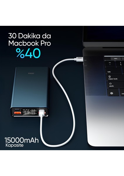 Ultimate UP65 15000mAh 100W Süper Hızlı Şarj Cihazı - Laptop Şarj Edebilir Powerbank - 2 USB 2 PD Port - Dijital Ekran - Taşınabilir Şarj Cihazı