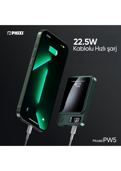 Force PW5 5000mAh 22.5W MagSafe Powerbank - Kablosuz Mini Şarj Cihazı - 1 USB 1 PD Port - Dijital Ekran - Taşınabilir Şarj Cihazı modelleri