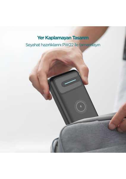 Basic PW22 20000mAh 10W Kablosuz Şarj Cihazı - Wireless Powerbank - 2 USB Port - LED Gösterge - Taşınabilir Şarj Cihazı