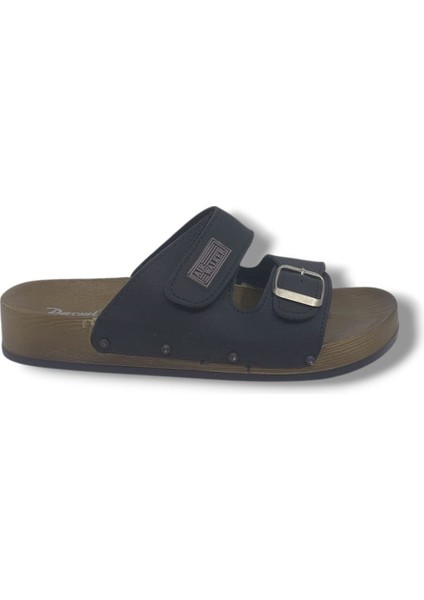 Parmi 606 Erkek Siyah Cırtlı Tokalı Günlük Kullanım Terlik