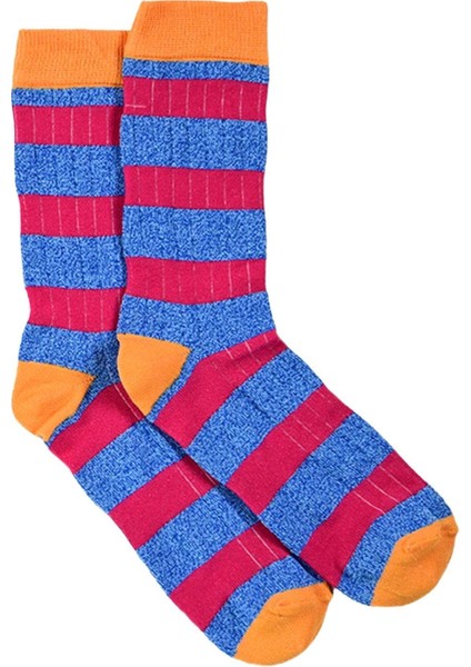 Kadın Mavi-Fuşya Çizgili Soket Çorap